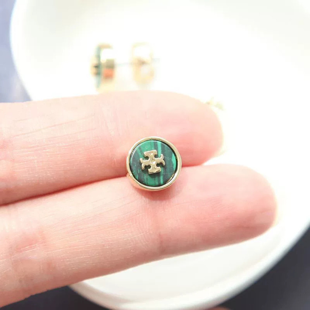 Tory Burch Collection Gold Turquoise Basic Round Stud Earrings